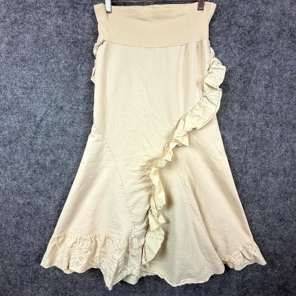Miss Fashion Flare Skirt Womens Small Beige Boho Asymmetrical Ruffle High Waist
